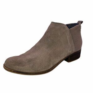Toms Womens Size 8.5 Taupe Suede Slip On Round Toe Booties Side Zip Ankle Shoes